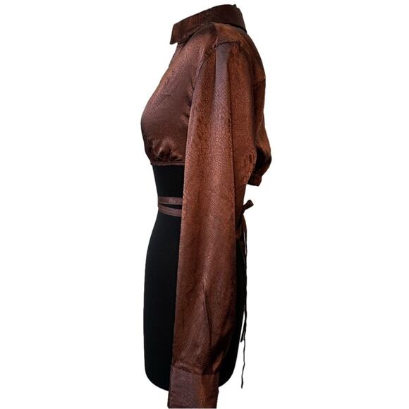 Urban Outfitters Hooked-Up Satin Cropped Top Adjustable Tie Waist Brown Size M - Picture 2 of 12
